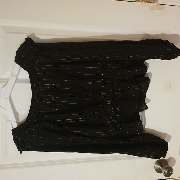 Fun & Fancy Universal Thread Long Sleeve Sheer Gold Glitter Thread Black Blouse - Picture 4 of 4